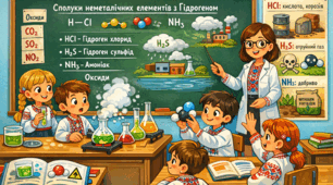 Сполуки неметалічних елементів з Гідрогеном. Хімічні властивості та застосування гідроген хлориду, гідроген сульфіду й амоніаку. Оксиди