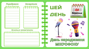Рубрика "ЦЕЙ ДЕНЬ". 4 березня - День   народження МІКРОФОНУ. "Комплект нашвидкуруч" для проведення тематичного дня у класі