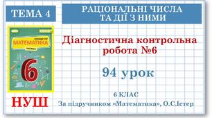 6 клас. Математика (НУШ) . Діагностична робота №6. "Додатні та від’ємні числа. Модуль числа. Порівняння раціональних чисел"