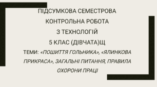 Підсумкова семестрова контрольна робота для 5 класу (дівчата) з технологій