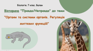 7 клас НУШ. Вікторина "Правда/Неправда" до теми "Органи та системи органів. Регуляція життєвих функцій"