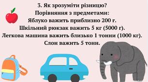 Вивчаємо одиницю вимірювання маси: 1 грам, 1 тонна