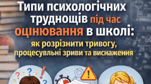 Типи психологічних труднощів під час оцінювання в школі: як розрізнити тривогу, процесуальні зриви та виснаження (контрольні, іспити, НМТ)