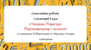 Самостійна робота за групами результатів з геометрії 8 клас "Теорема Піфагора. Перпендикуляр і похила" з відповідями