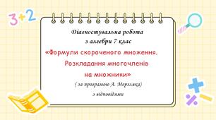 Діагностувальна робота за групами результатів з алгебри 7 клас "Формули скороченого множення. Розкладання многочленів на множники"