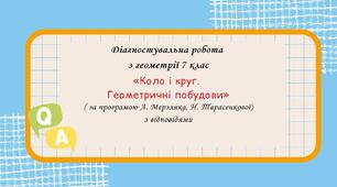Діагностувальна робота за групами результатів з геометрії 7 клас “Коло і круг. Геометричні побудови” з відповідями за програмою А.Мерзляка.
