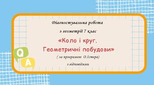 Діагностувальна робота за групами результатів з геометрії 7 клас “Коло і круг. Геометричні побудови” з відповідями за програмою О. Істера