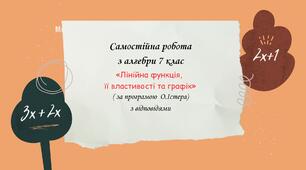 Самостійна робота за групами результатів з алгебри 7 клас «Лінійна функція, її властивості та графік» з відповідями за програмою О.Істера