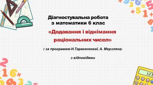 Діагностувальна робота за групами результатів з математики 6 клас «Додавання і віднімання раціональних чисел» з відповідями за програмою Н.Тарасенкової, А. Мерзляка