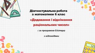 Діагностувальна робота за групами результатів з математики 6 клас «Додавання і віднімання раціональних чисел» з відповідями за програмою  О.Істера