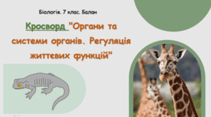 Кросворд "Органи та системи органів. Регуляція життєвих функцій"