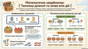 «Математична скарбничка: таємниці ділення та назви всіх дій» 2 клас