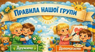 Плакати "Правила нашої групи" та "Правила нашої групи в їдальні" для дитячого садочка меншої та старшої груп у різних форматах.