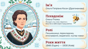 Олена Пчілка. «З ґринджолятами». Розповідь про письменницю, сімейні традиції родини Косачів. Зображення дитячих зимових розваг у вірші «З ґринджолятами».