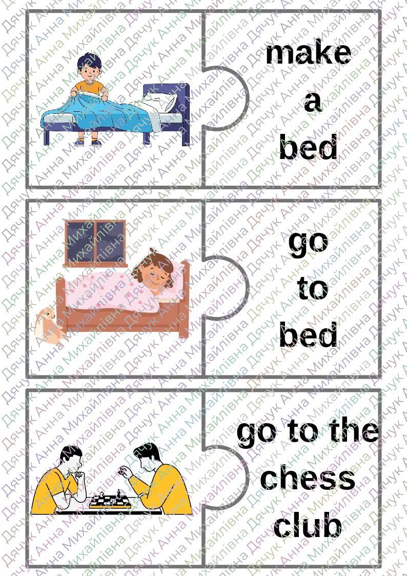 Puzzle game / пазл daily routine and irregular verbs (Primary School ...