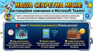 Серія навчальних інфографік «🚀 Наша секретна місія: Дистанційне навчання в Microsoft Teams!»