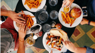 Eating out.