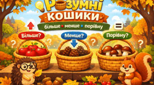 Дидактична гра «Розумні кошики: більше, менше, порівну»