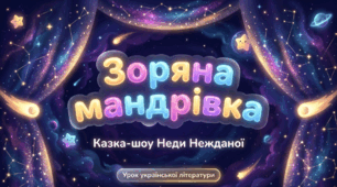 Неда Неждана. «Зоряна мандрівка». Чарівні істоти та роль цих образів у композиції казки-шоу. Добро і зло у п’єсі, групування персонажів. Гуманістичні цінності як шлях до гармонії у Всесвіті.