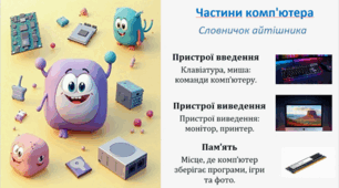 Матеріали до уроку з інформатики у 5 класі на тему"Складові комп'ютера та їх призначення"