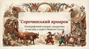 8 клас НУШ. М.Гоголь. "Сорочинський ярмарок". Етнографічне тло, проблематика, система образів, риси романтичного стилю у повісті. + Презентація-стислий ілюстрований переказ твору + інфографіка + конспект уроку.