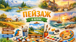 "Пейзаж - світ очима художника". (Види пейзажу зі зразками, матеріали, інструменти).