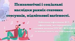 Психологічні і соціальні наслідки ранніх статевих стосунків, підліткової вагітності. Профілактика інфекцій, що передаються статевим шляхом (ІПСШ).