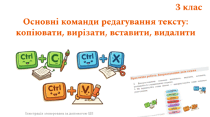 Основні команди редагування тексту: копіювати, вирізати, вставити, видалити | 3 клас | презентація