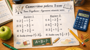 Самостійна робота "Звичайні дроби. Мішані числа"