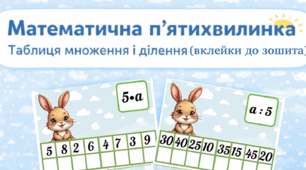 Математична п'ятихвилинка: картки-вклейки. Множення та ділення на 5.