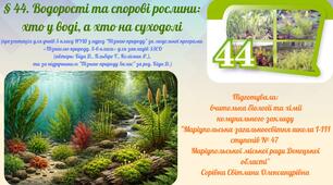 § 44. Водорості та спорові рослини: хто у воді, а хто на суходолі