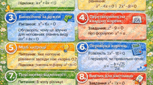 Квадратні корені, квадратні рівняння (криголам, робочі аркуші, презентація)