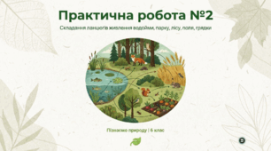Практична робота №2  Складання ланцюгів живлення водойми, парку, лісу, поля,  грядки (на вибір).