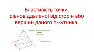 Властивість точки, рівновіддаленої від сторін або вершин даного n-кутника.
