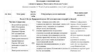 КТП з Пізнаємо природу. Моя Планета Земля 5 клас "Інтелект України"