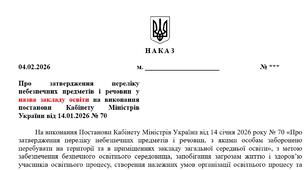 Наказ про затвердження переліку небезпечних предметів і речовин у закладі освіти