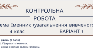 Контрольна робота з теми «Іменник. Узагальнення вивченого матеріалу» 4 клас