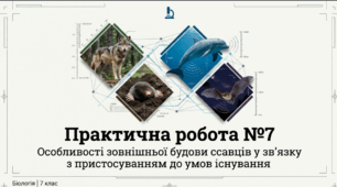 Ссавці.  Практична робота 7. “Визначення особливостей зовнішньої будови ссавців у зв’язку з пристосуванням до різних умов існування”.