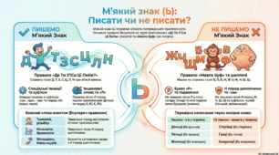 Презентація та інфографіка «Вживання м'якого знака»