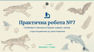 Ссавці.  Практична робота 7. “Визначення особливостей зовнішньої будови ссавців у зв’язку з пристосуванням до різних умов існування”.