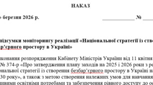 НАКАЗ Про підсумки моніторингу реалізації «Національної стратегії із створення безбар’єрного простору в Україні»