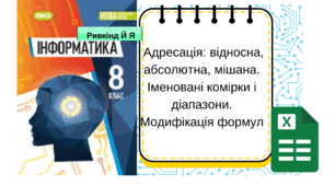 Адресація: відносна, абсолютна, мішана. Іменовані комірки і діапазони. Модифікація формул