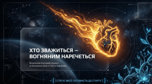 Олесь Бердник «Хто зважиться – вогняним наречеться». Нарис про письменника. Сюжет про фантастичну мандрівку до невідомих планет.