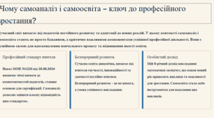 Самоаналіз власної діяльності та самоосвіта: реальні шляхи підвищення професійної майстерності педагогів