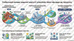 Практична робота №8. Позначення на контурній карті (знаками руху) глобальних ланцюгів доданої вартості «видобування алюмінієвої сировини – виробництво глинозему – виробництво первинного алюмінію – споживання алюмінію»
