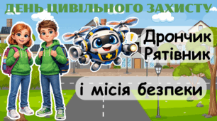 Презентація для проведення уроку/години спілкування до Дня цивільного захисту (день цивільної оборони): "Дрончик Рятівник і місія безпеки"
