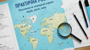 (Копія) Практична робота. Позначення на контурній карті назв морів, проток, островів, річок, озер.