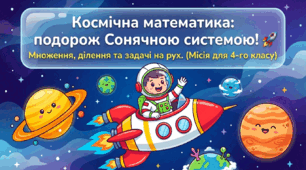 Космічна місія. Інтегрований урок з математики та ЯДС. Сонячна система. Множення та ділення багатоцифрових чисел на одноцифрове  число. Розв`язування задач на рух