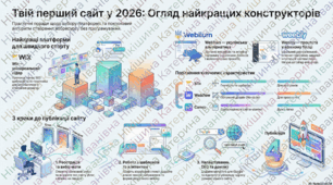 Твій перший сайт . Інфографіка. Огляд найкращих конструкторів 2026 рік