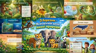 Презентація "Експедиція "ДИКА ПРИРОДА" + ПЛАКАТ до 3 березня (15 слайдів) для дитсадочків та 1-2 кл